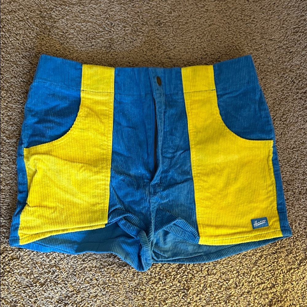 Handmade-Style Blue & Yellow Corduroy Women’s Shorts